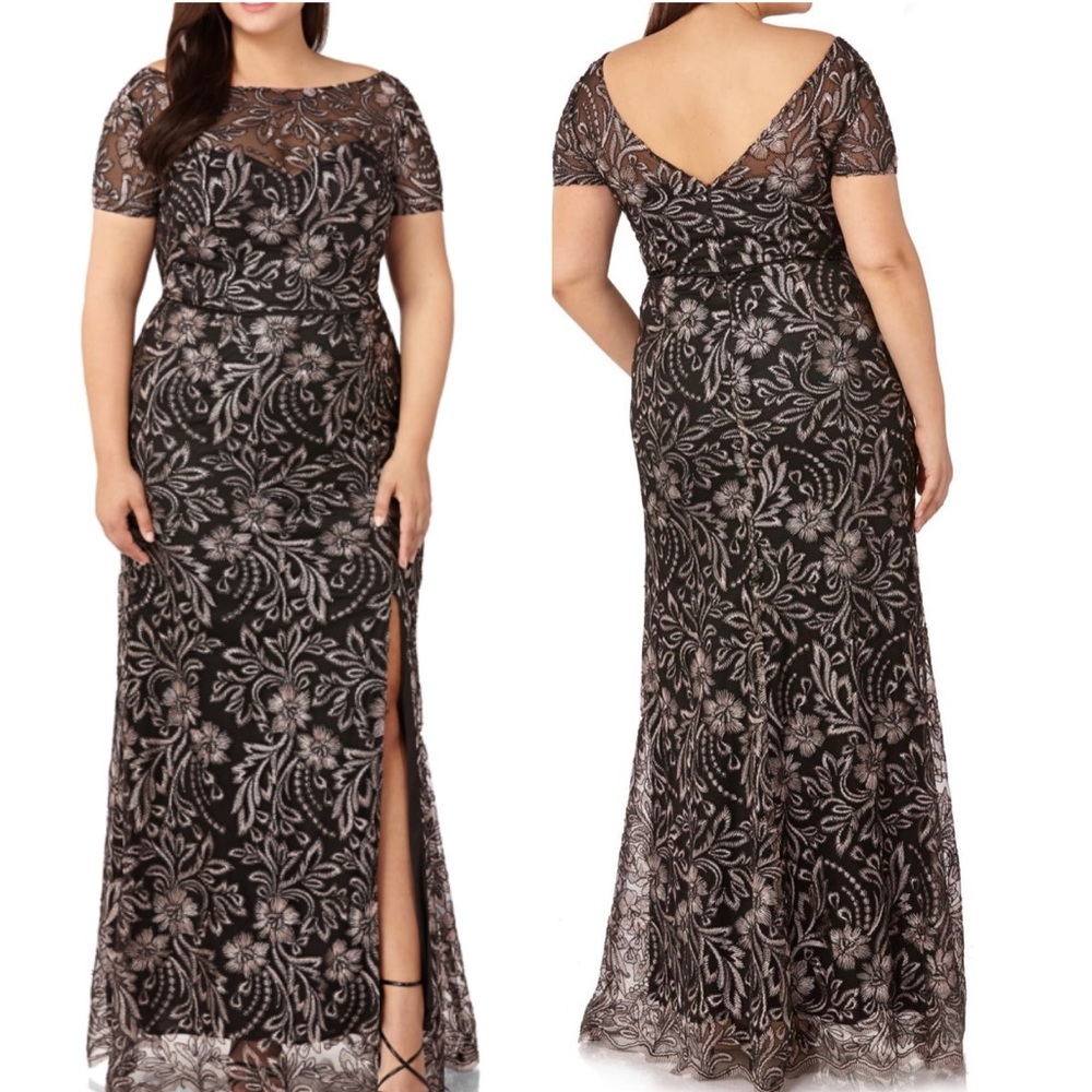 JS collection embroidered mesh trumpet gown